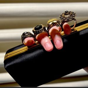 Alexander McQueen satin four skull clutch gold 💀⚜️